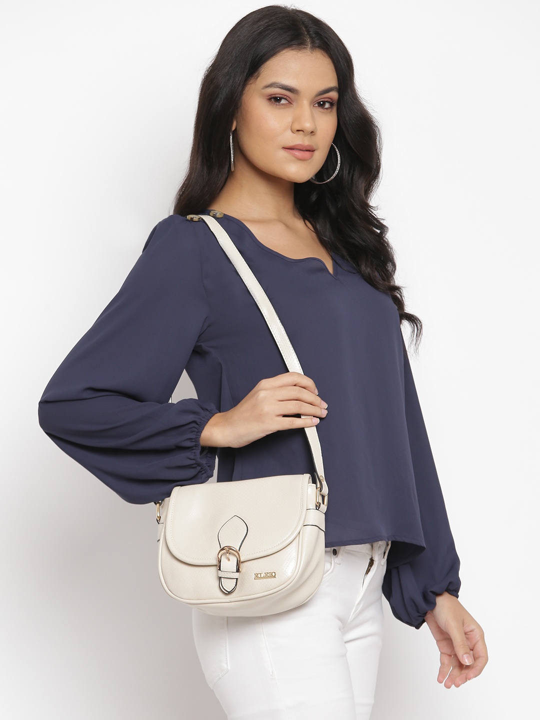 

KLEIO Cream-Coloured Solid Structured Sling Bag