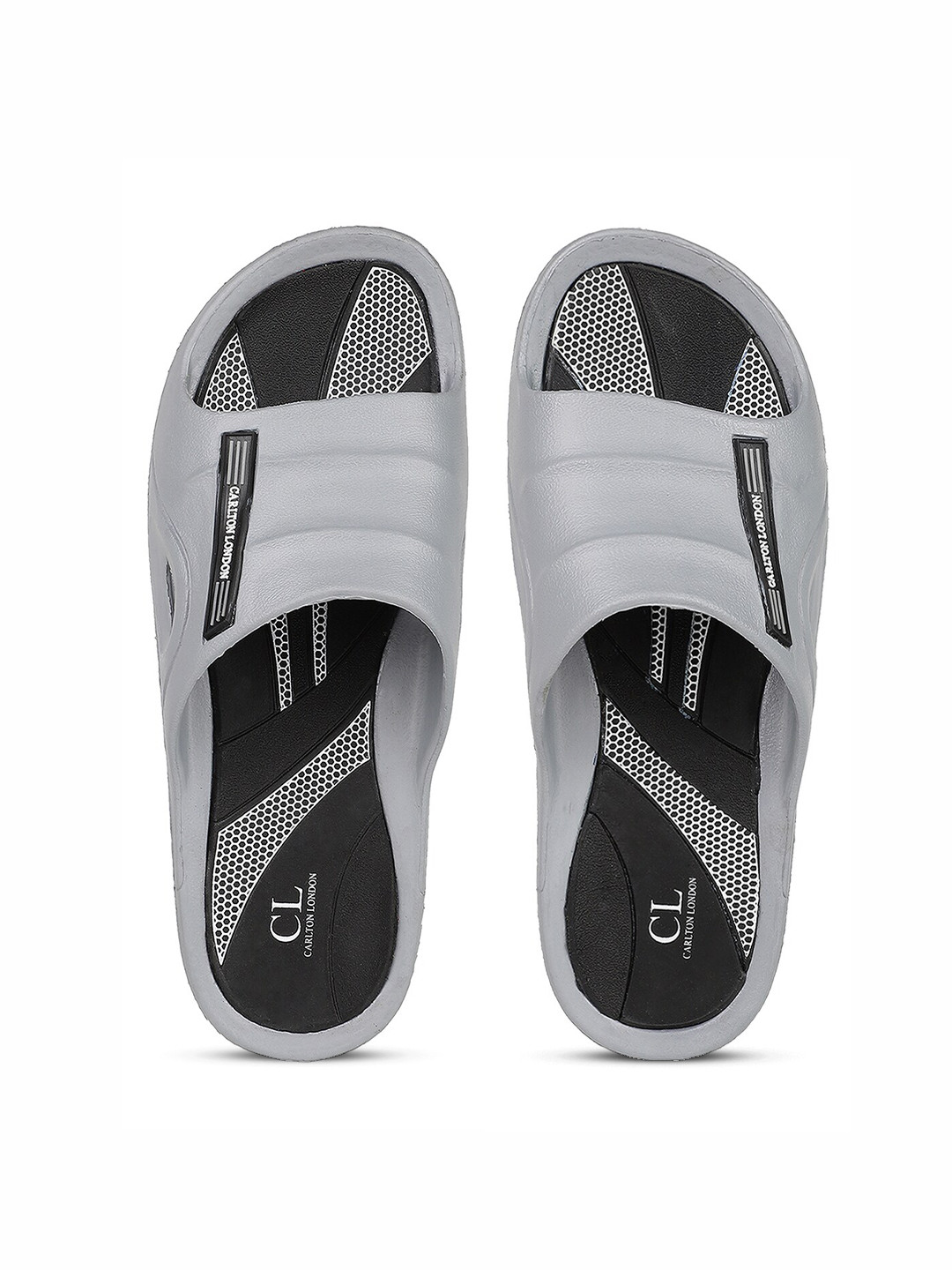 

Carlton London Men Grey & Black Solid Sliders