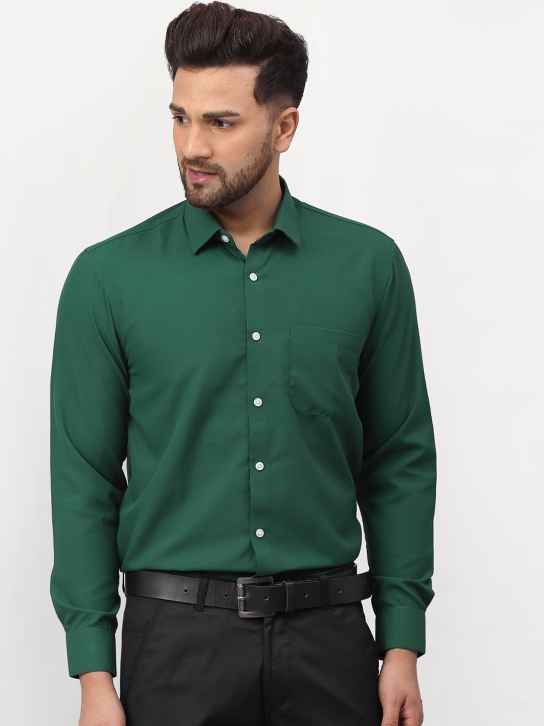 

JAINISH Men Olive Green Classic Opaque Formal Shirt