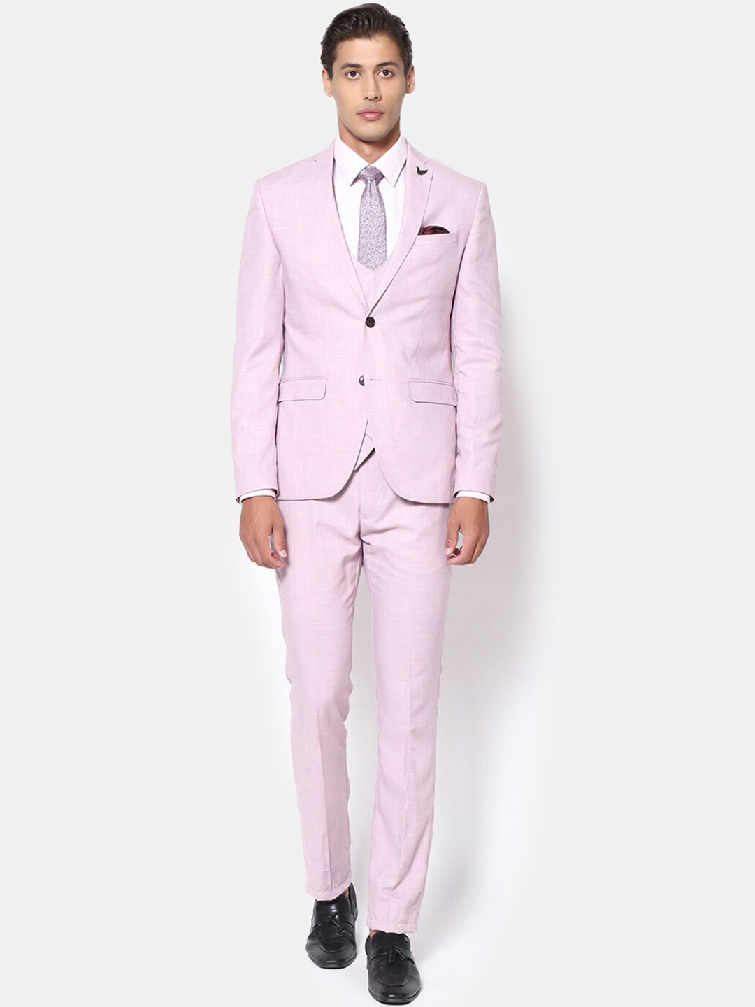 

Blackberrys Men Pink Solid Slim Fit Single-Breasted 3 Piece Formal Suit