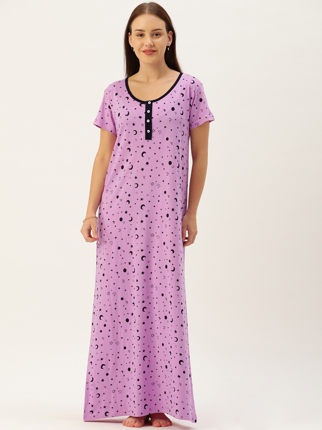 

GALYPSO Violet Printed Maxi Nightdress