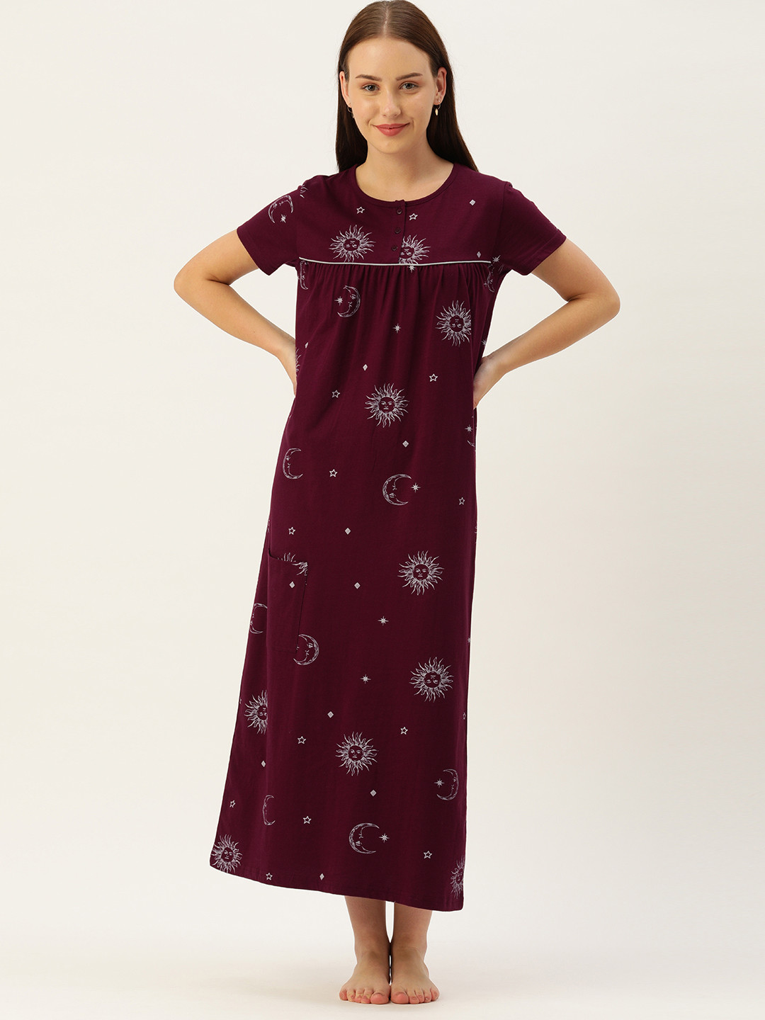 

GALYPSO Burgundy Printed Maxi Nightdress