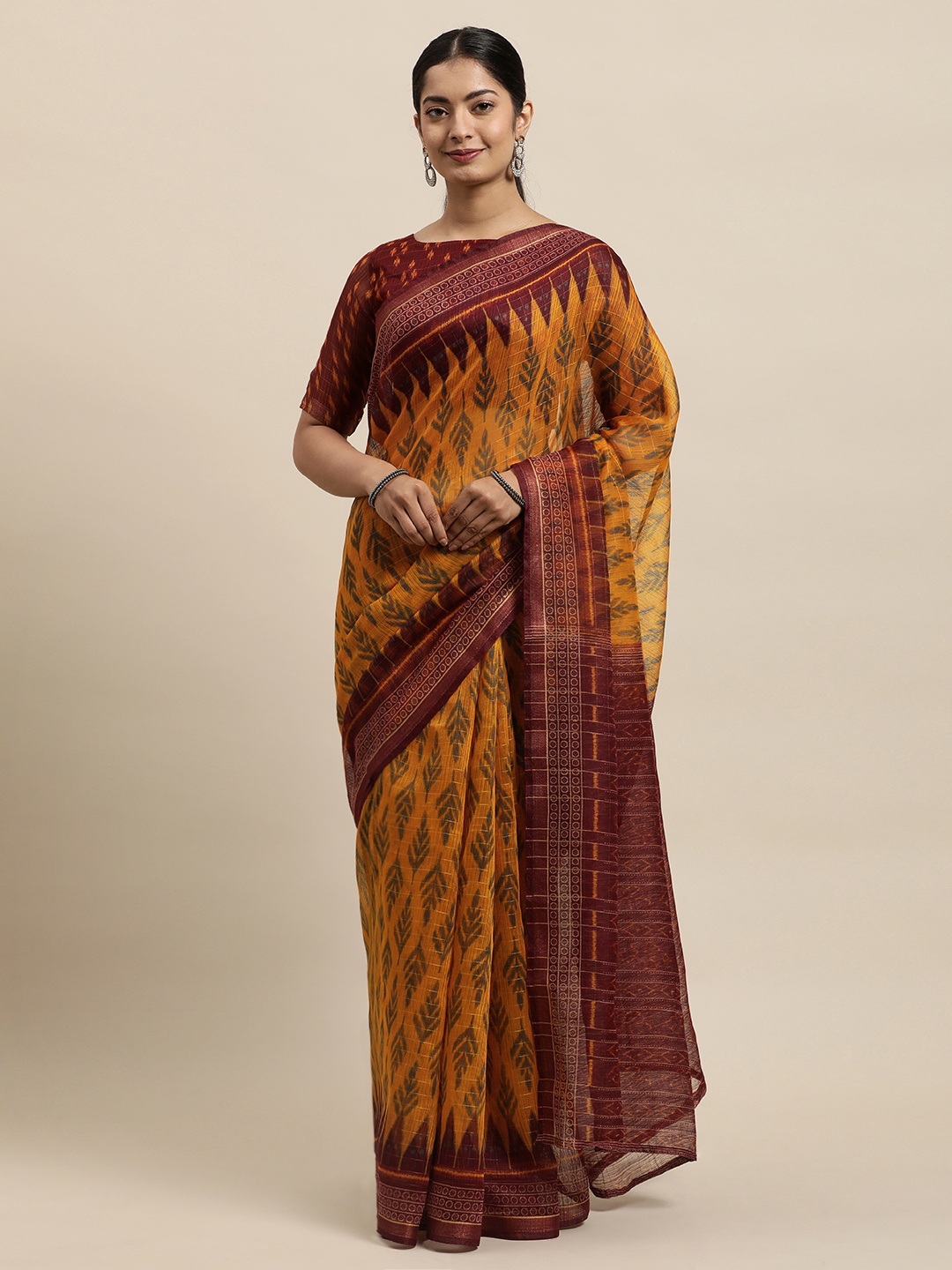 

KALINI Mustard Yellow Ethnic Motifs Zari Art Silk Saree