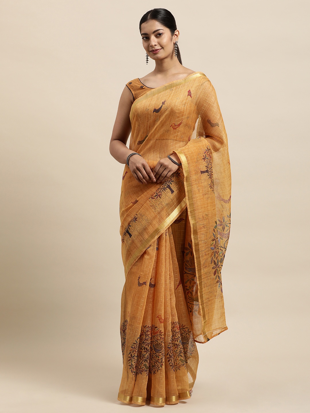 

KALINI Orange Ethnic Motifs Silk Cotton Saree