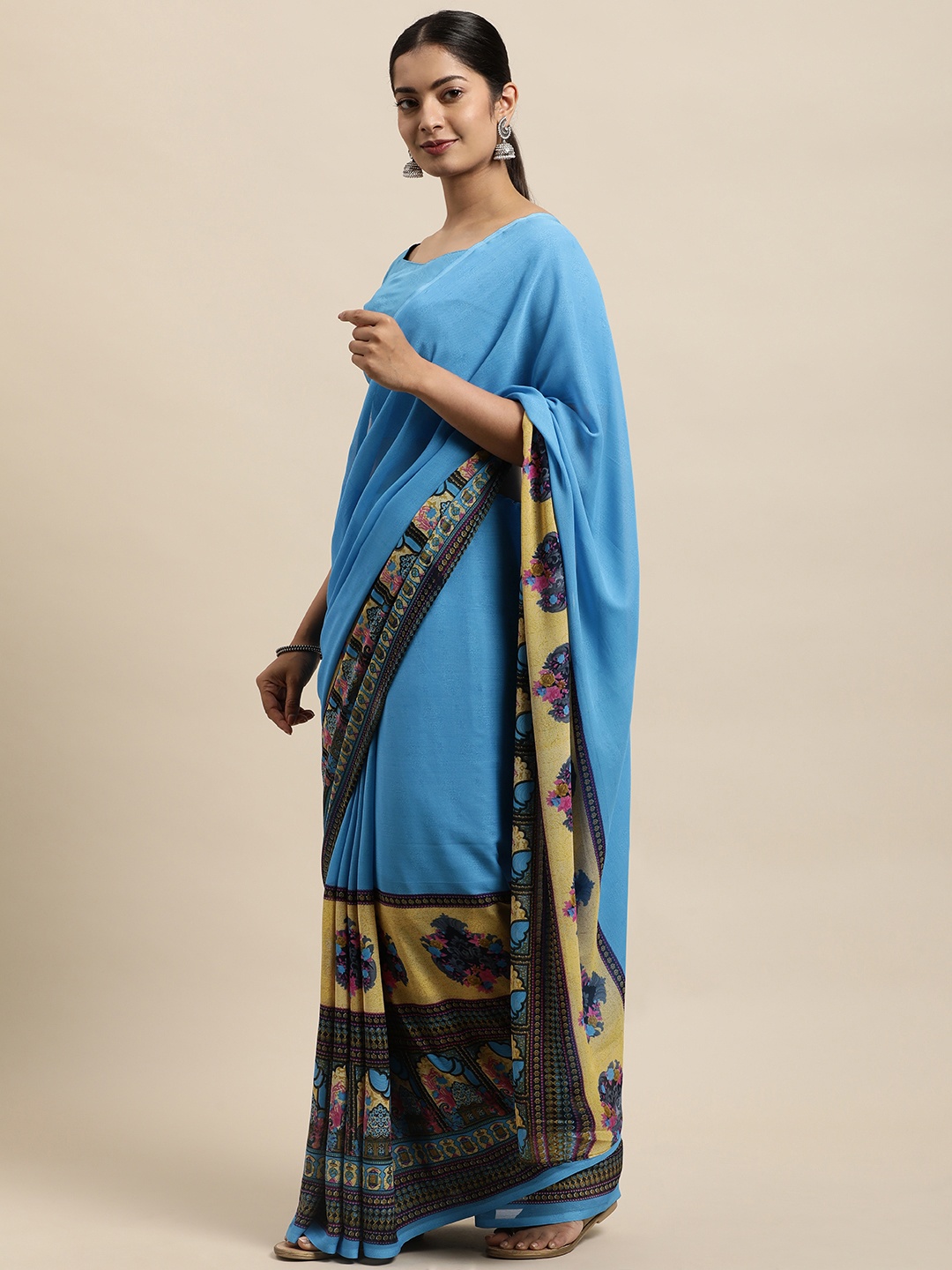 

KALINI Blue Ethnic Motifs Georgette Printed Saree