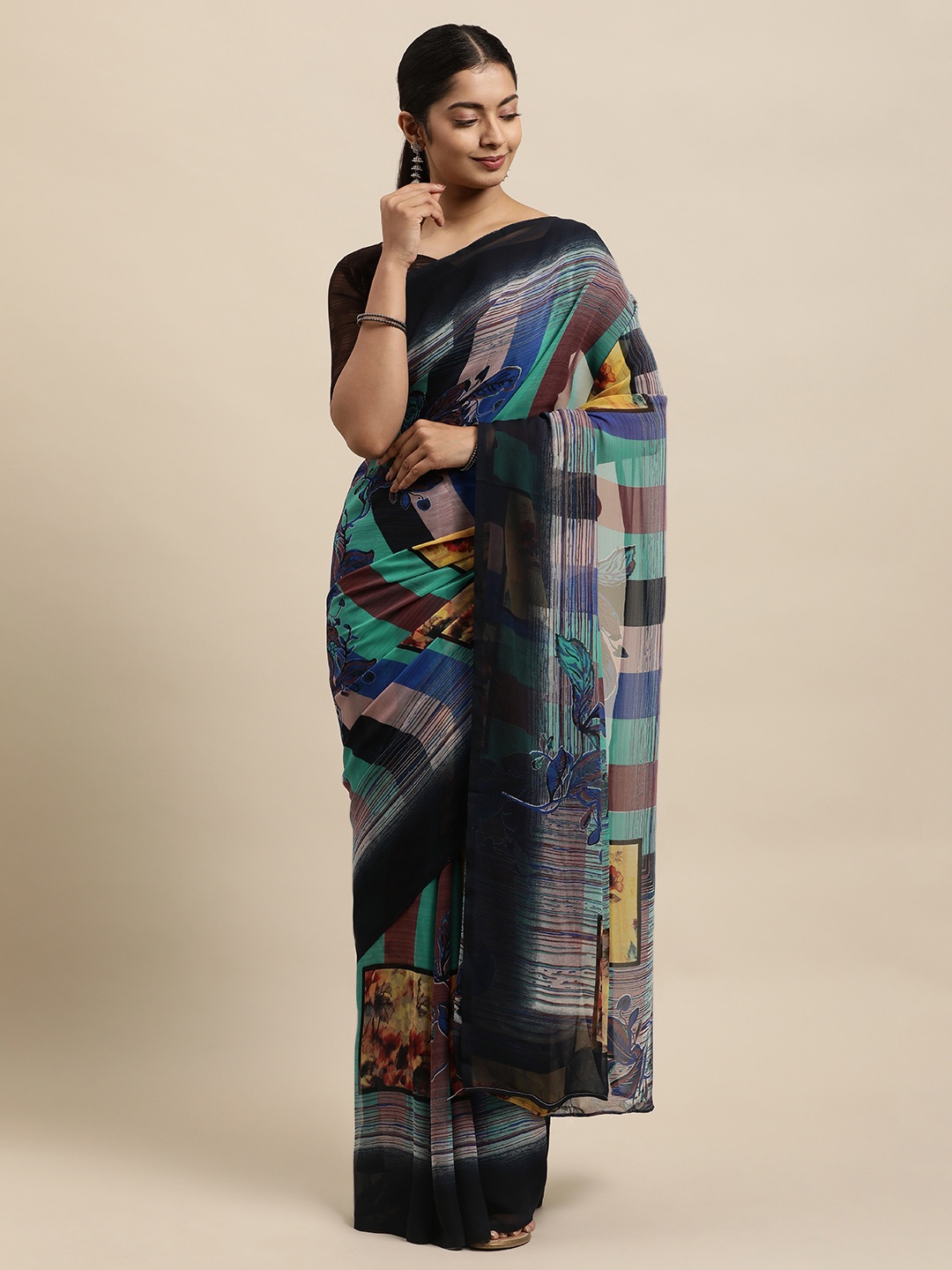 

KALINI Multicoloured Striped Saree, Multi