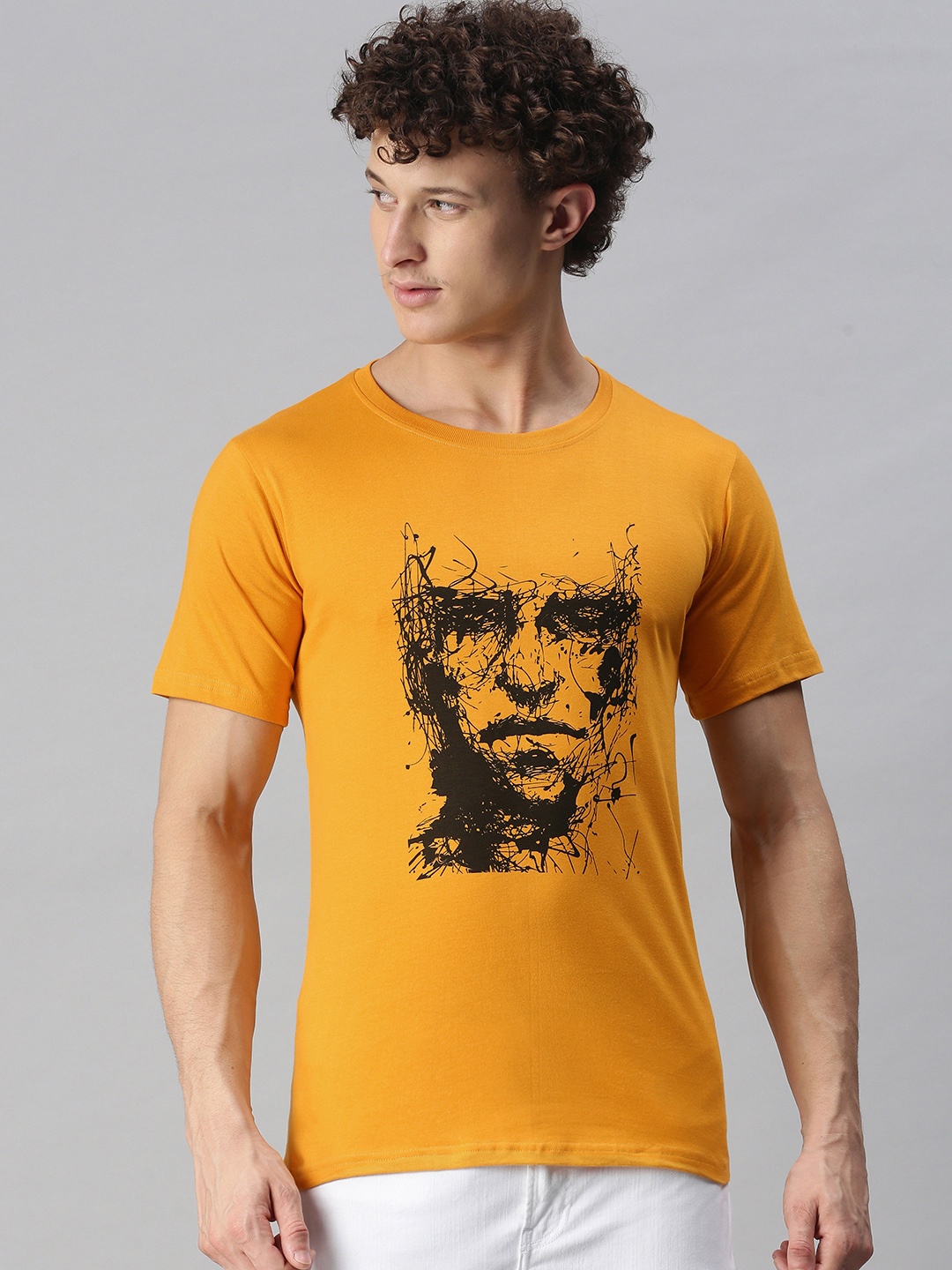 

BRATMA Men Mustard Yellow Printed T-shirt