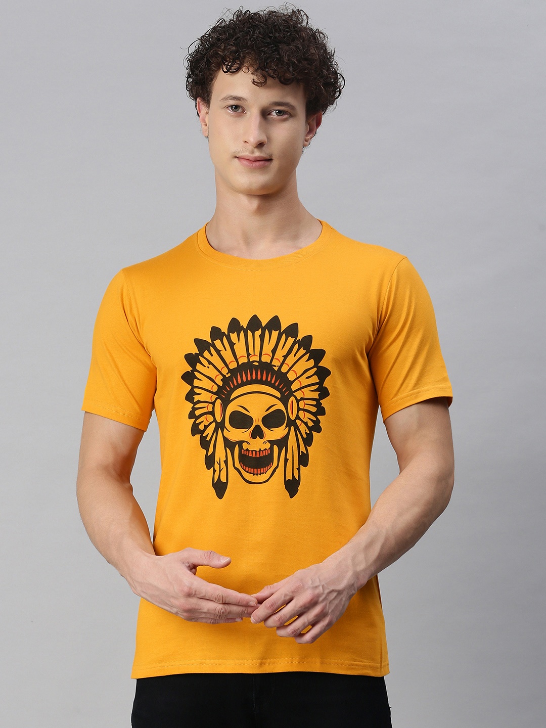 

BRATMA Men Mustard Yellow Printed T-shirt