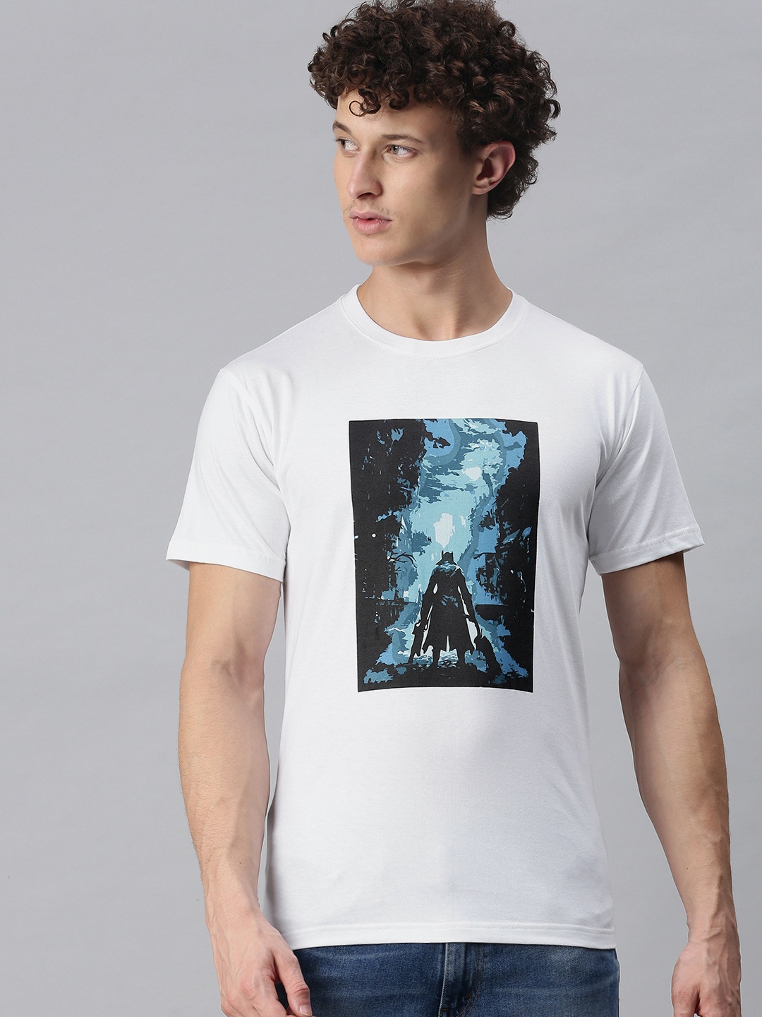 

BRATMA Men White Graphic Printed Round Neck Regular Sleeves Cotton T-shirt