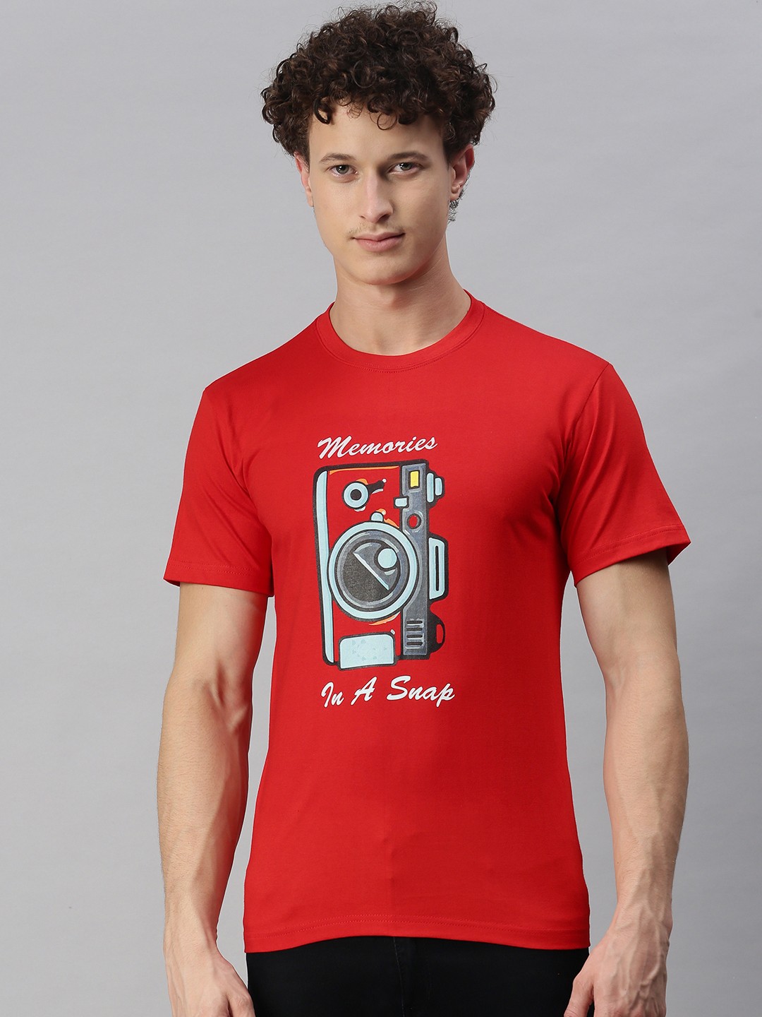 

BRATMA Men Red Typography Printed Round Neck Regular Sleeves T-shirt