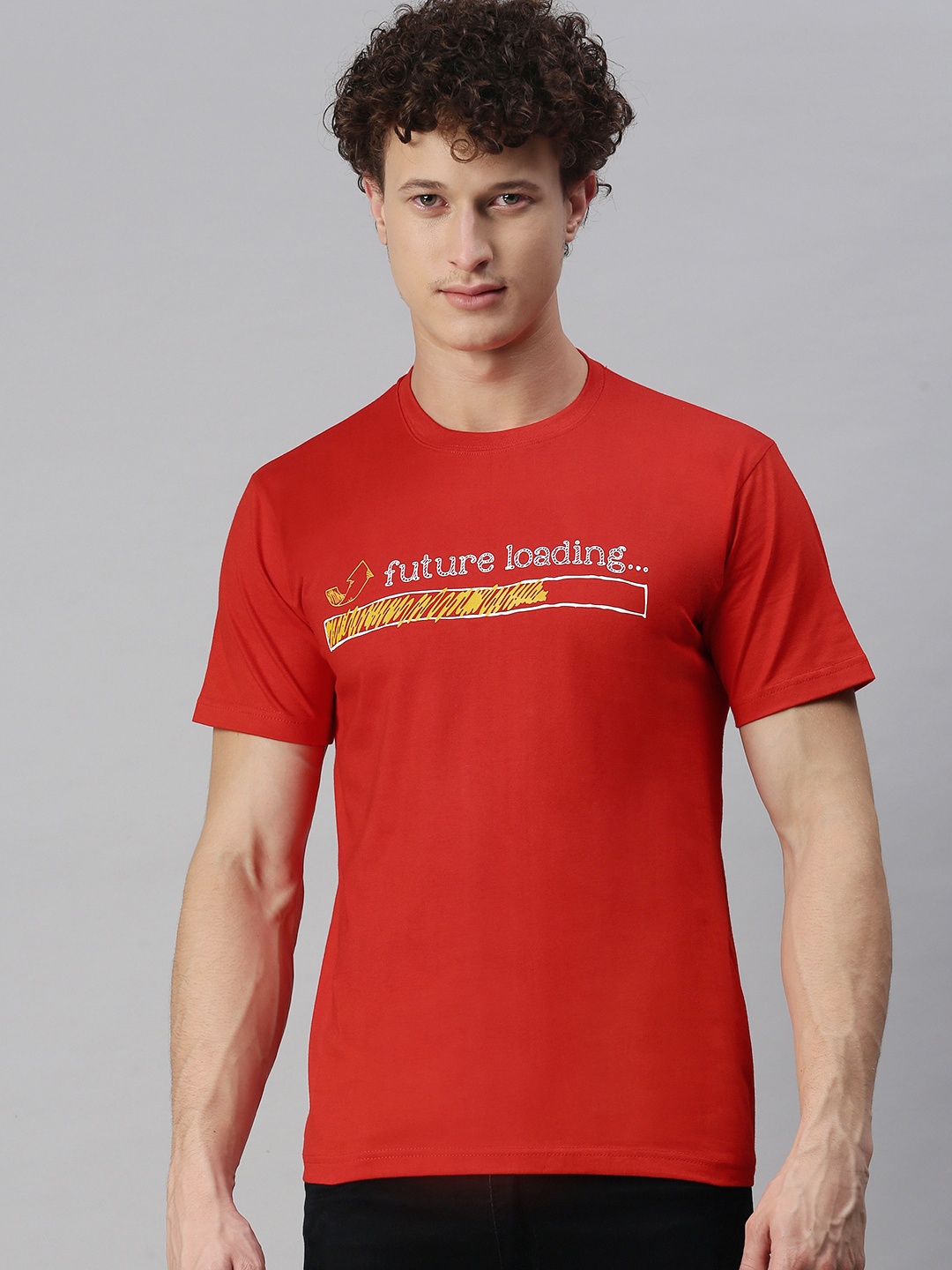 

BRATMA Men Red Typography Printed Round Neck Regular Sleeves Cotton T-shirt