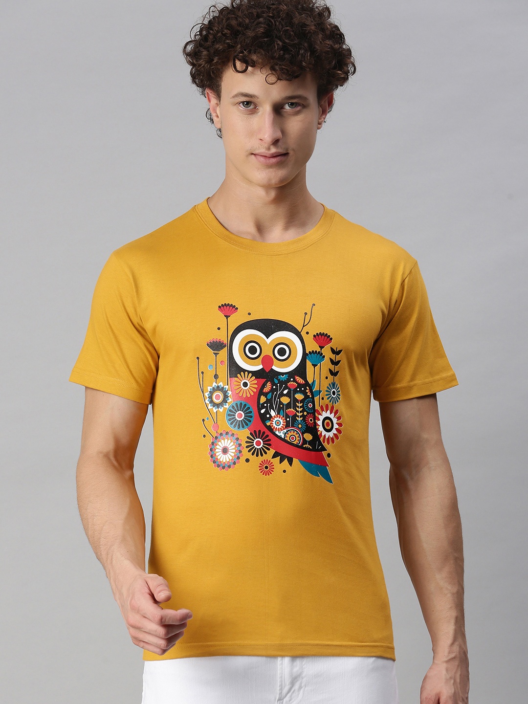 

BRATMA Men Mustard Yellow Printed T-shirt