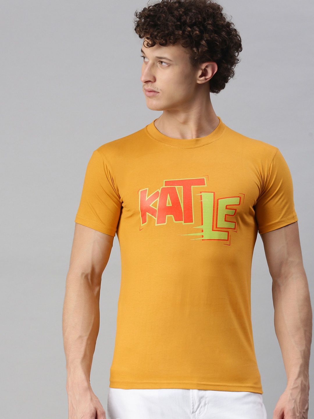 

BRATMA Men Mustard Yellow Printed T-shirt