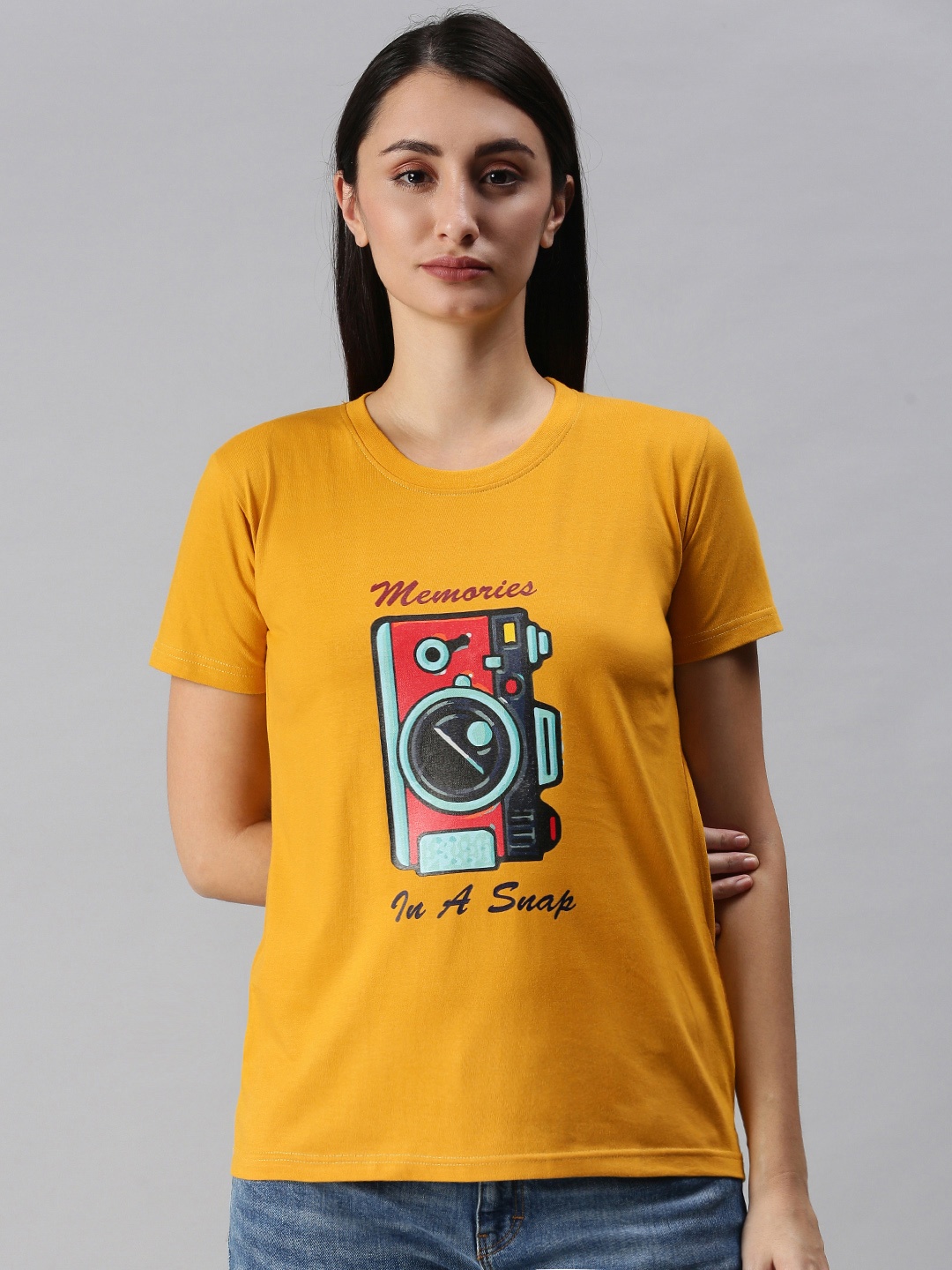 

BRATMA Women Mustard Yellow & Red Printed T-shirt