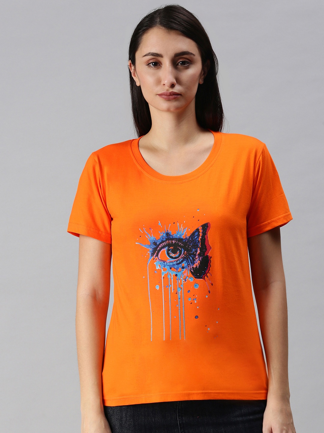 

BRATMA Women Orange & Black Printed T-shirt