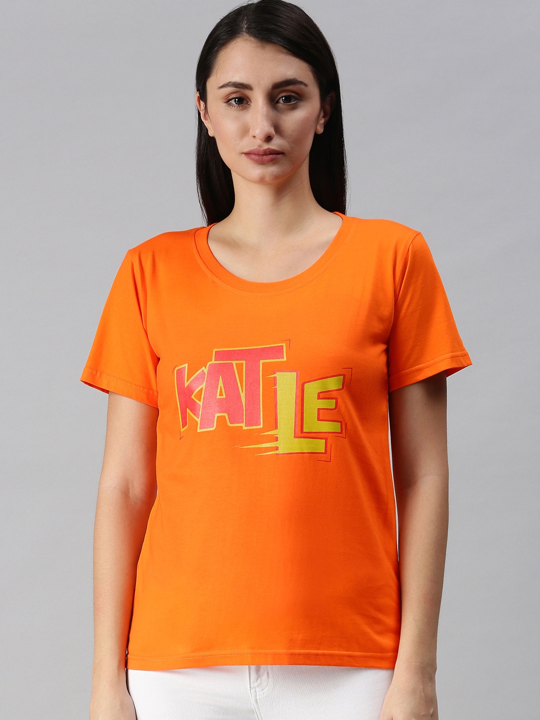 

BRATMA Women Orange & Pink Printed T-shirt