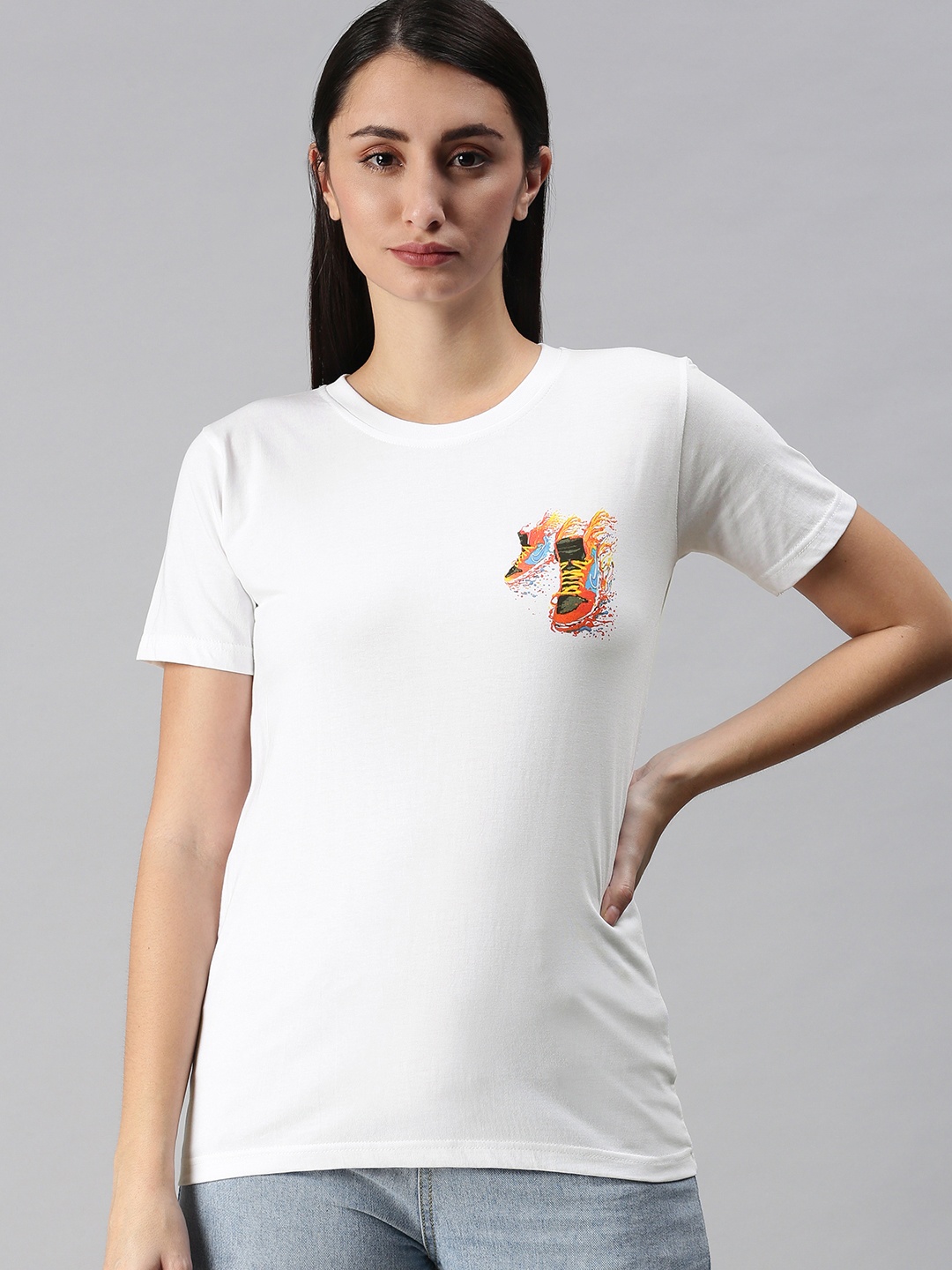 

BRATMA Women White Printed T-shirt