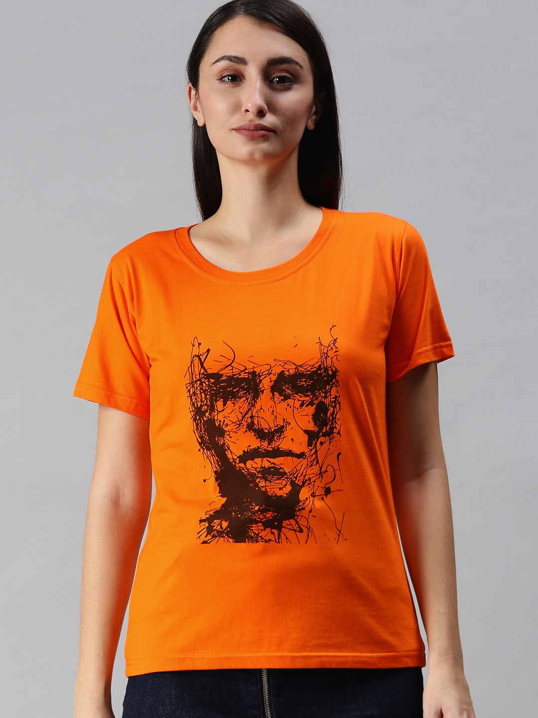 

BRATMA Women Orange & Black Printed T-shirt