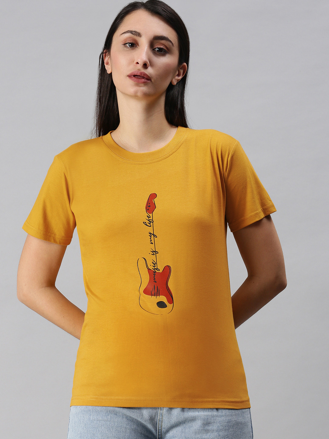 

BRATMA Women Mustard Yellow & Red Printed T-shirt