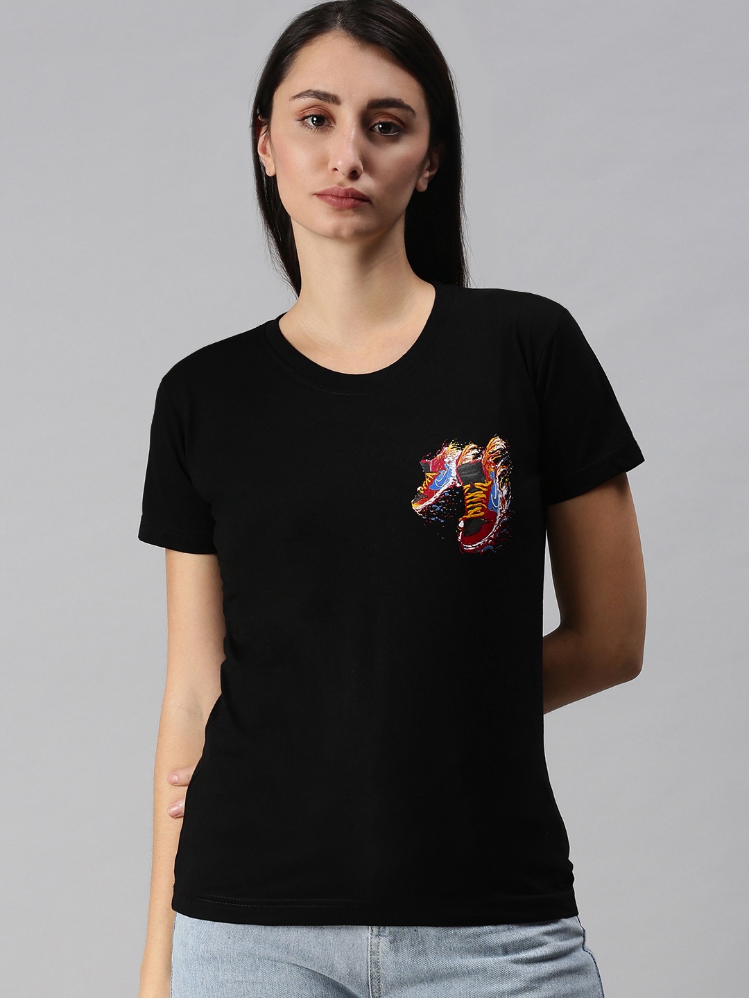 

BRATMA Women Black Printed T-shirt