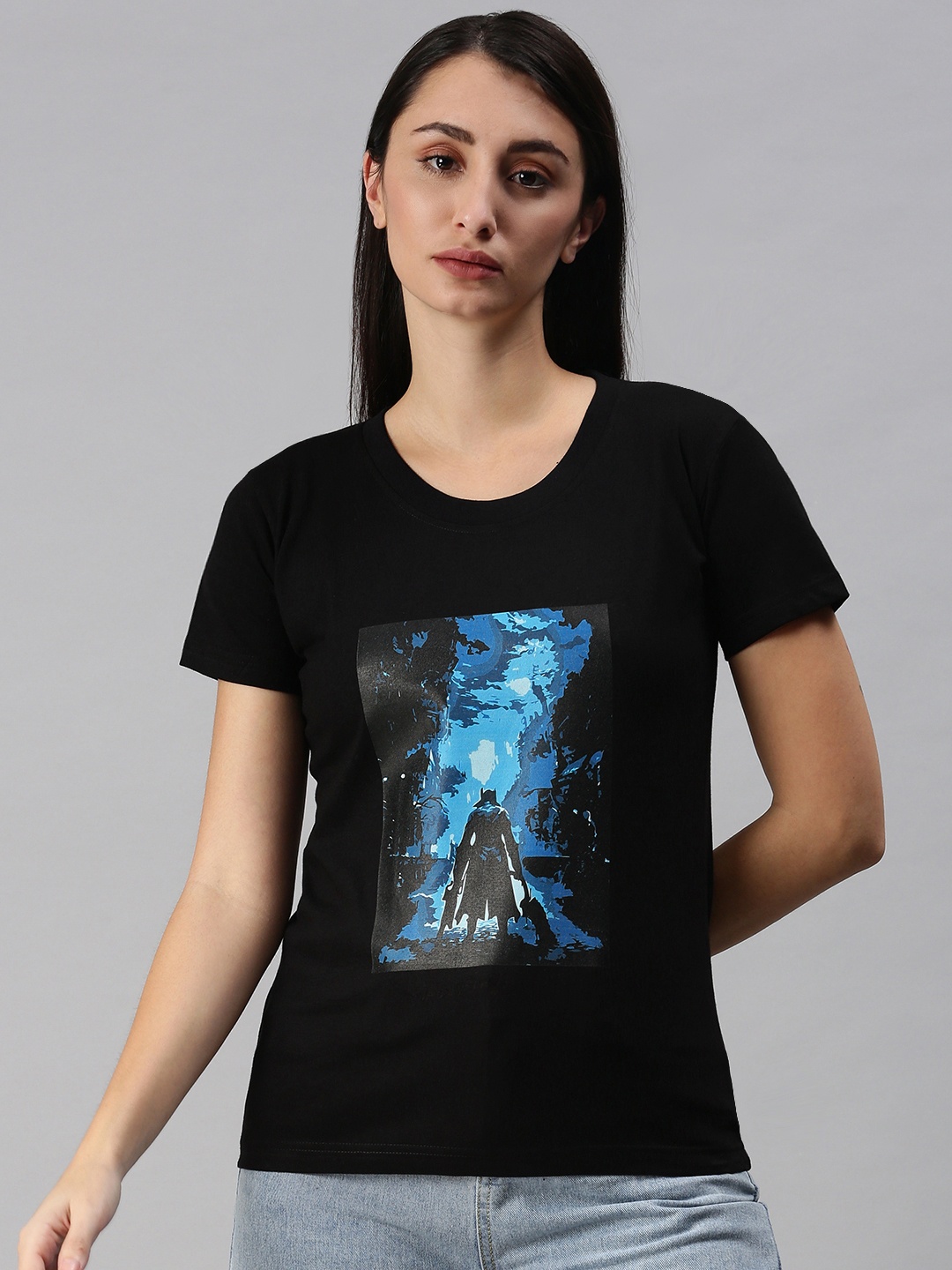 

BRATMA Women Black & Blue Printed T-shirt