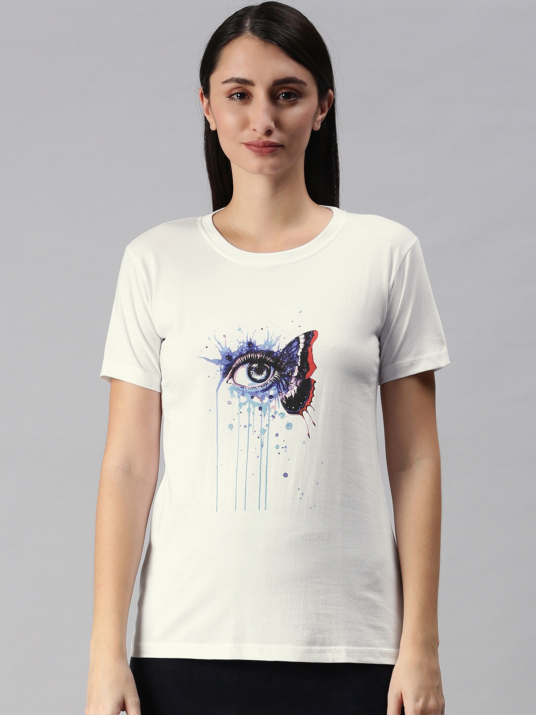 

BRATMA Women White & Black Printed T-shirt