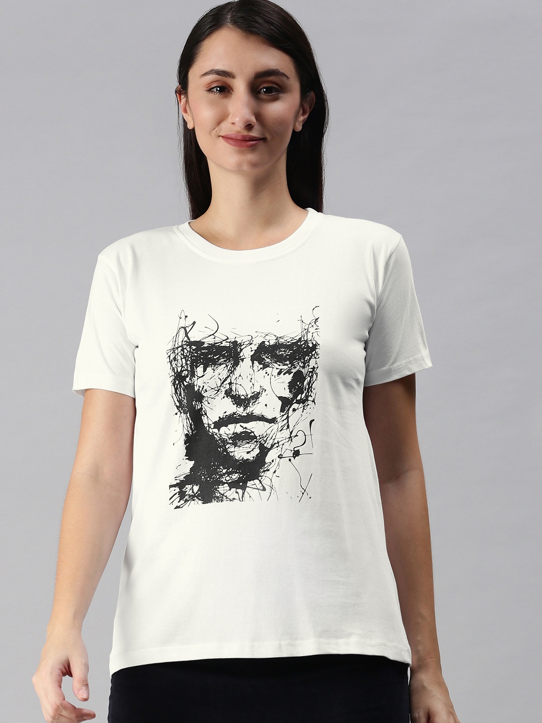 

BRATMA Women White & Black Printed T-shirt