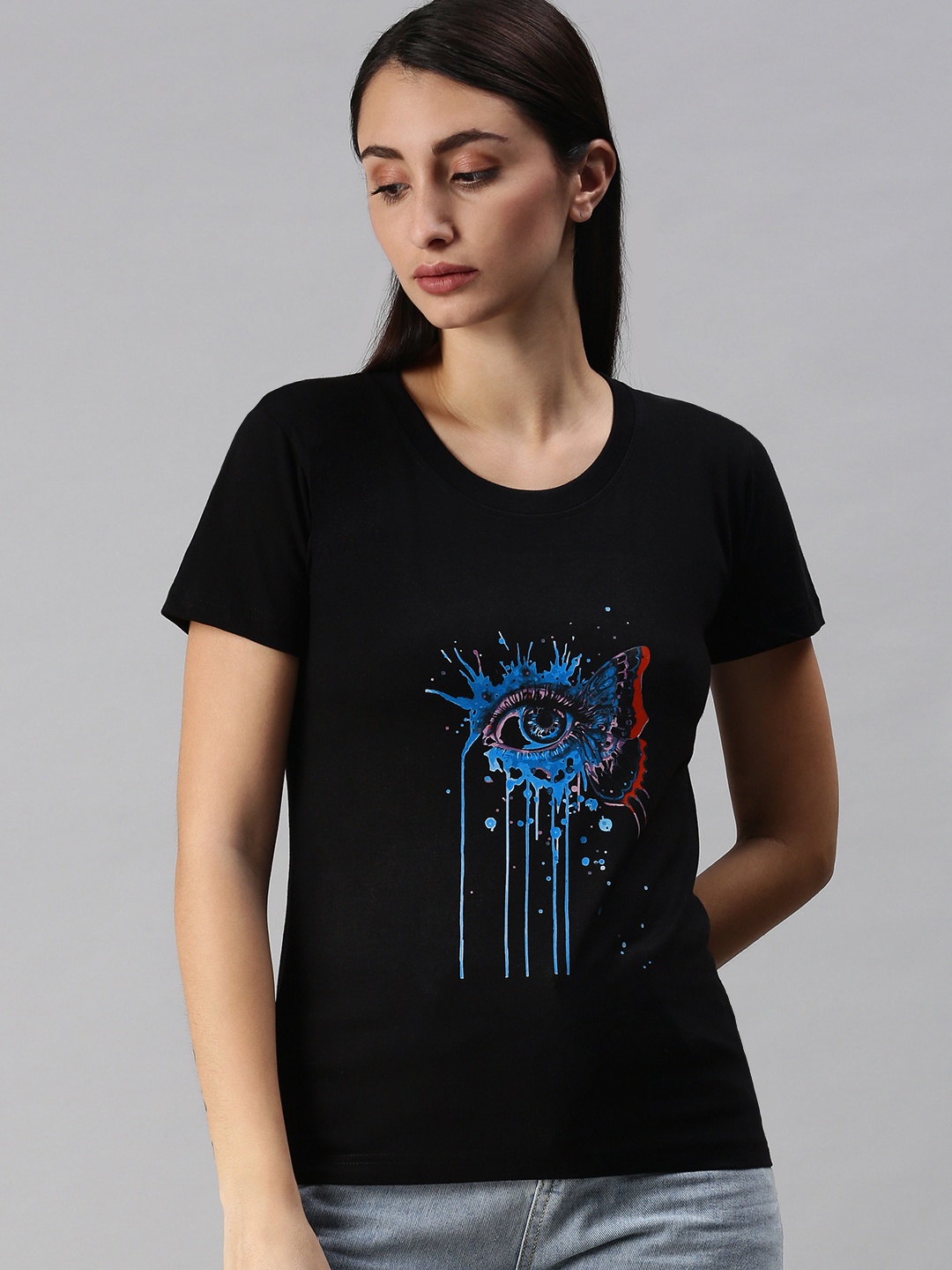 

BRATMA Women Black & Blue Printed T-shirt