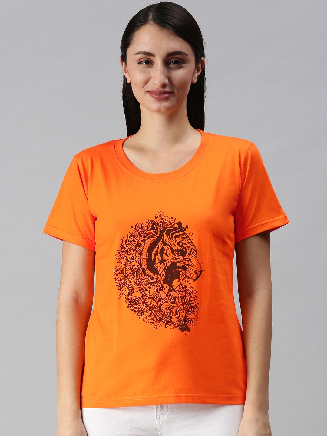 

BRATMA Women Orange & Black Printed T-shirt