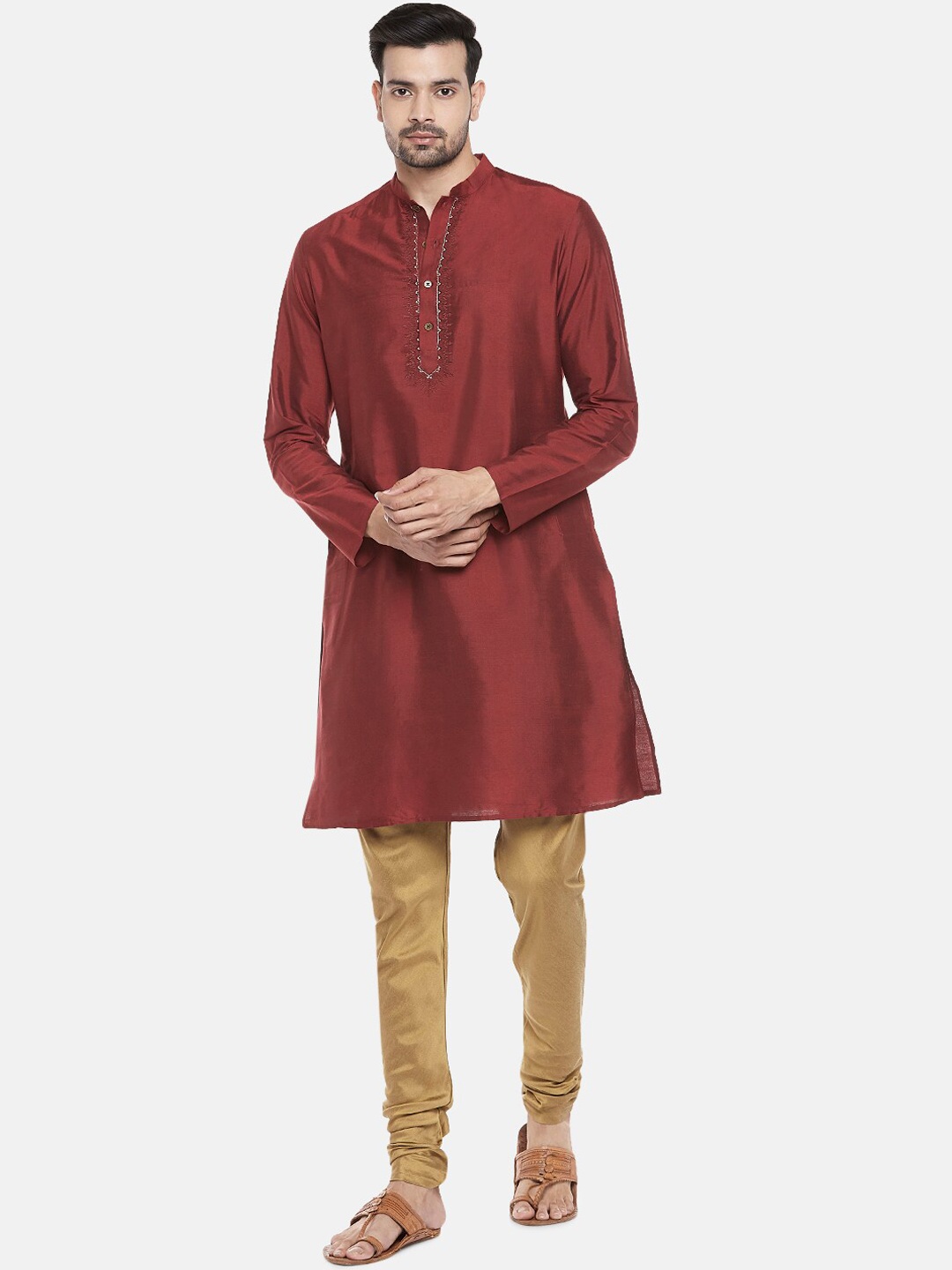 

indus route by Pantaloons Men Maroon Solid Kurta