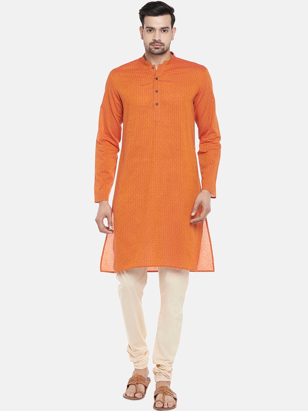 

indus route by Pantaloons Men Orange Dobby Kurta