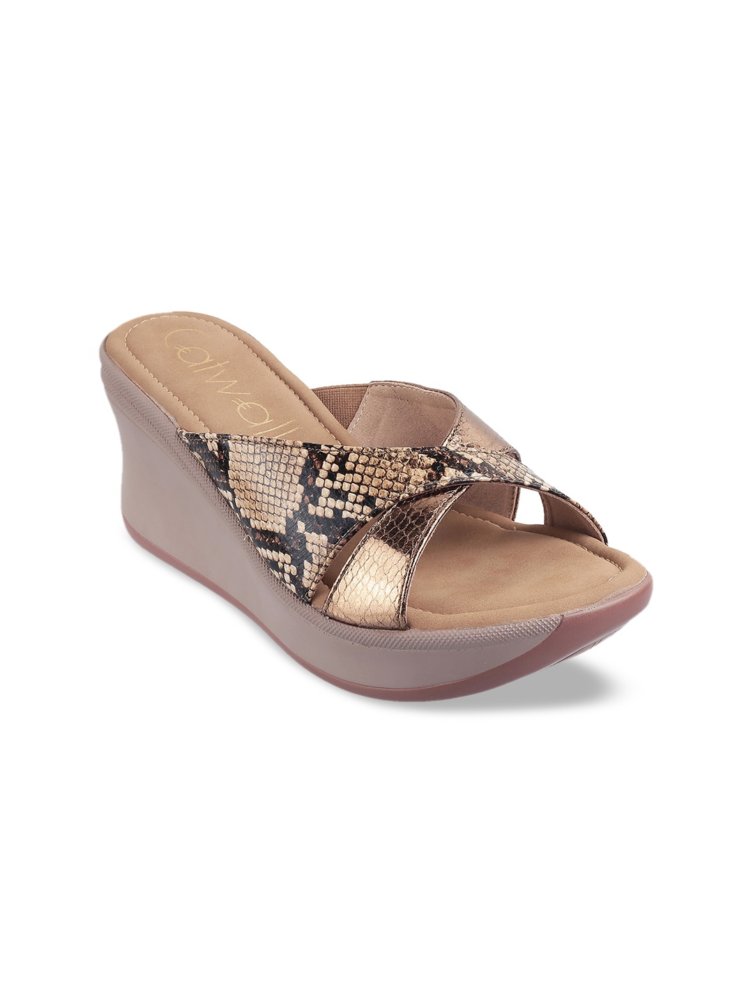 

Catwalk Women Brown & Gold-Toned Snake Printed Wedge Heels