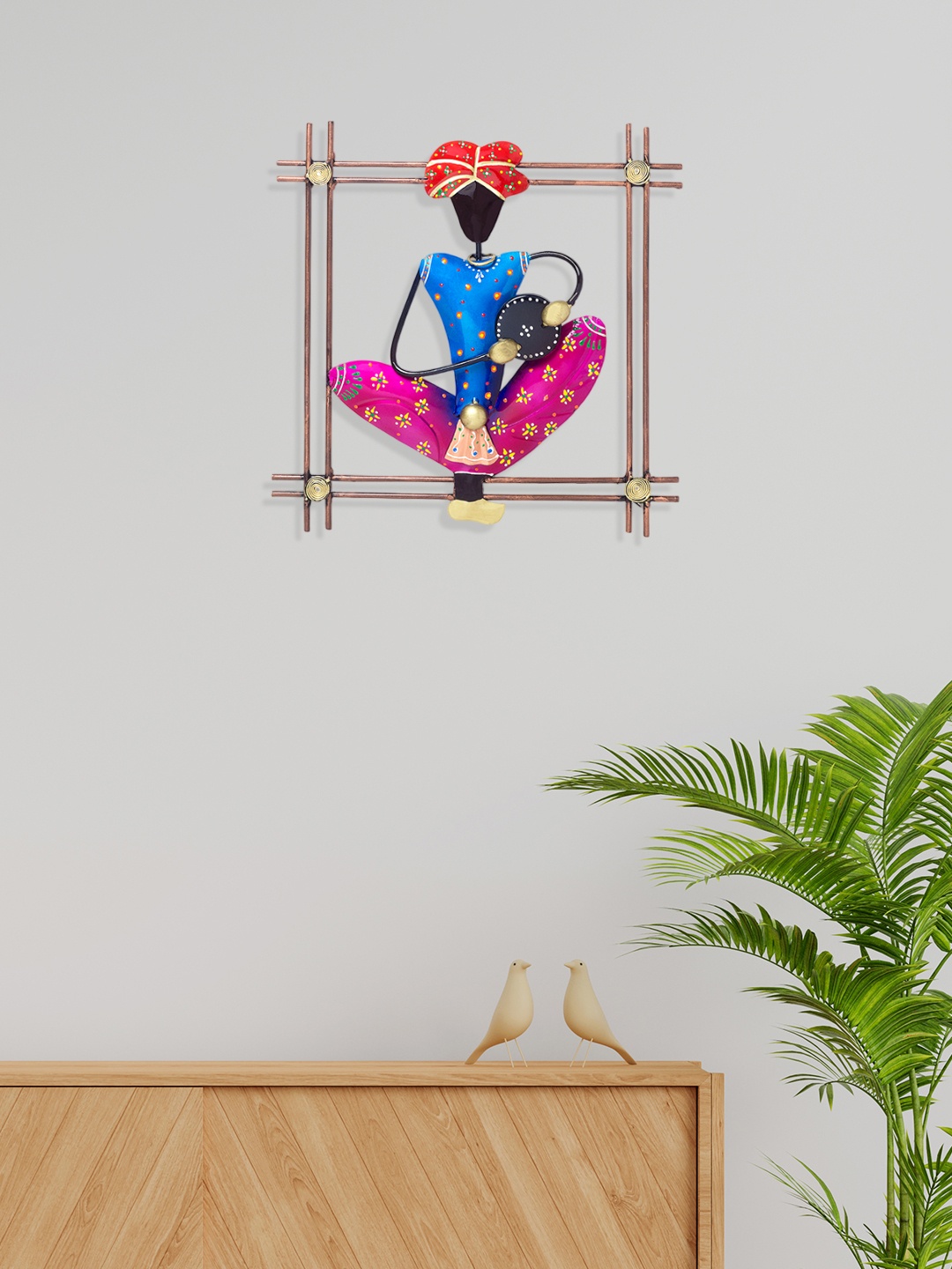 

Golden Peacock Pink & Blue Handcrafted & Hand-Painted Musician Wall Hanging Showpiece