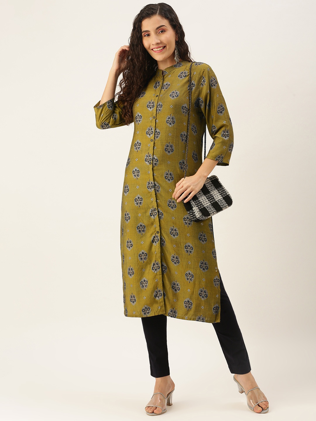 

SWAGG INDIA Women Olive Green Ethnic Motifs Printed Kurta