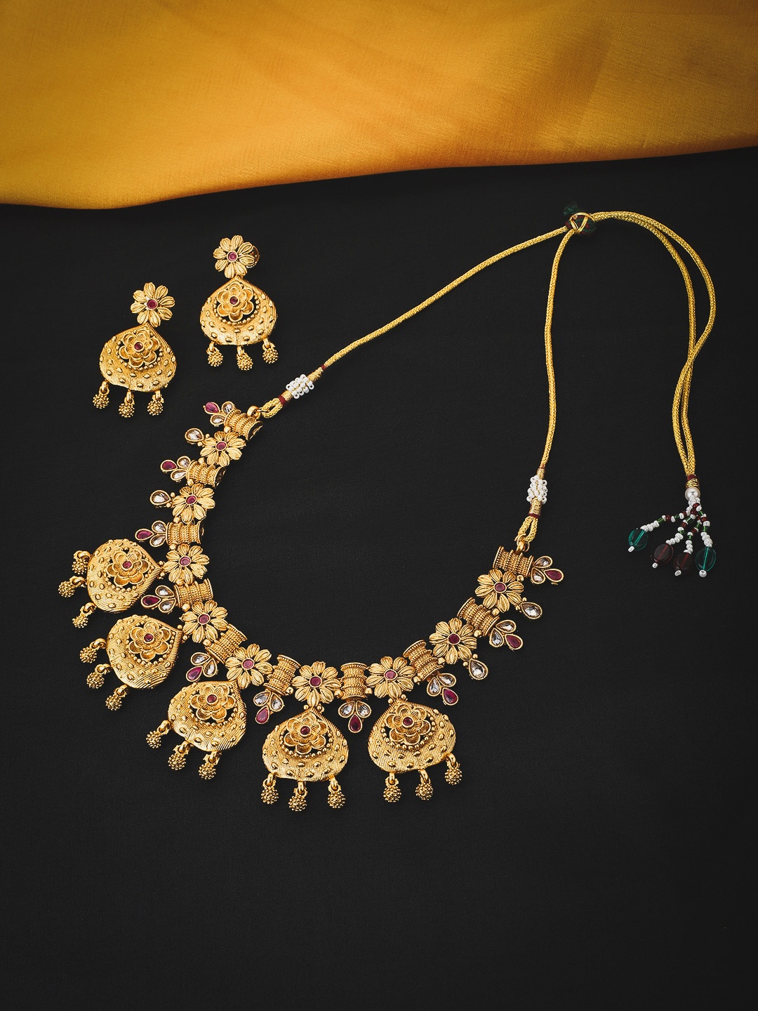 

KOLHA-BY CARLTON Gold Plated, Red & White Stone Studded Necklace Set