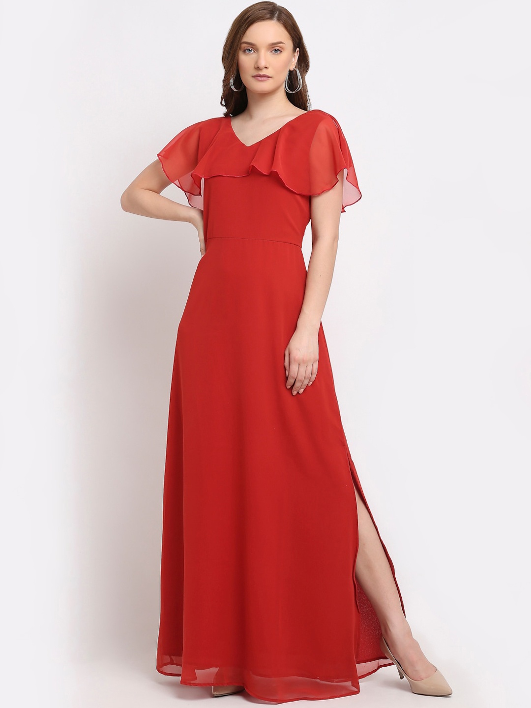 

La Zoire Rust Georgette Ruffled Maxi Dress