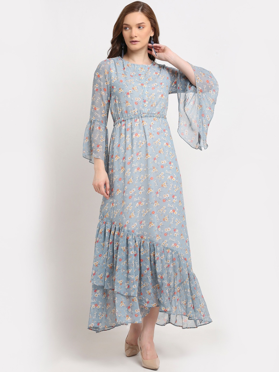 

La Zoire Blue Floral Georgette Maxi Dress