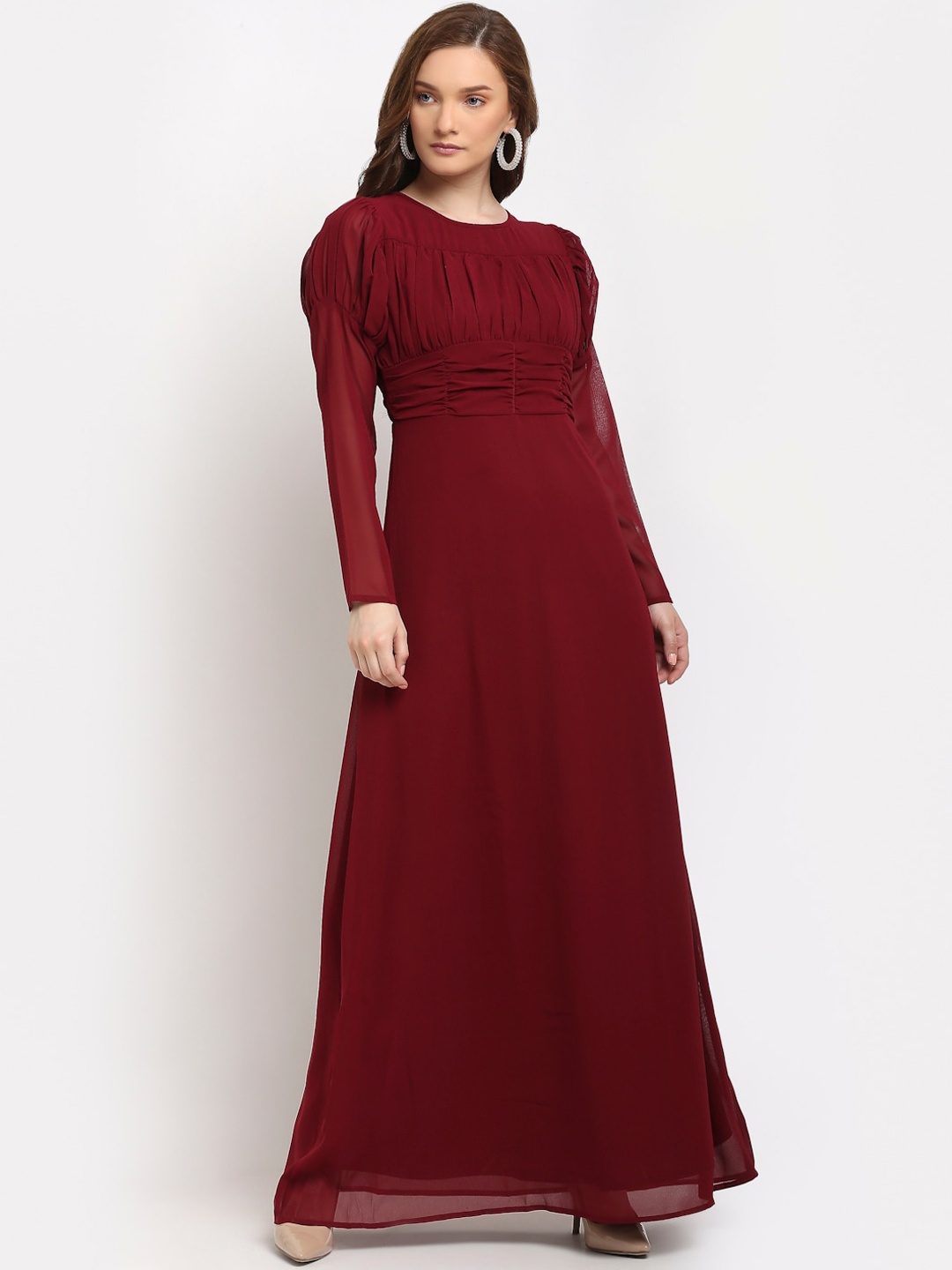 

La Zoire Maroon Georgette Maxi Dress