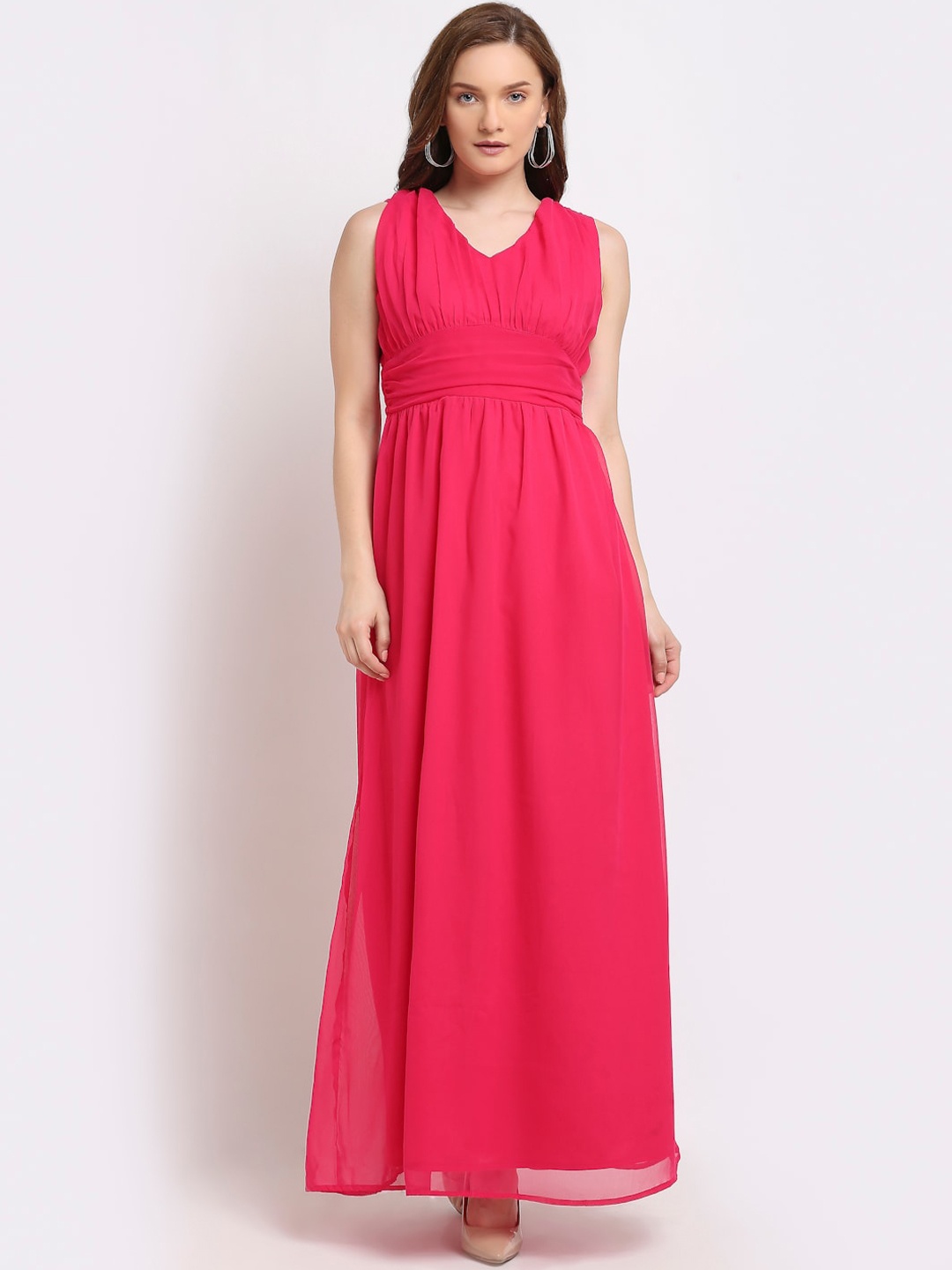 

La Zoire Pink Empire Georgette Maxi Dress