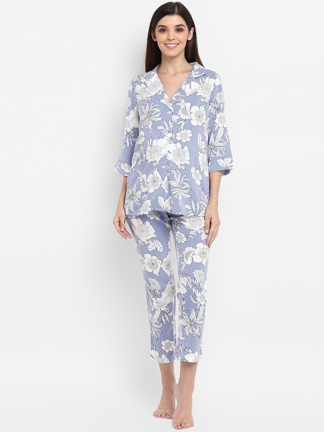 

Momsoon Maternity Women Blue Printed Nightsuit