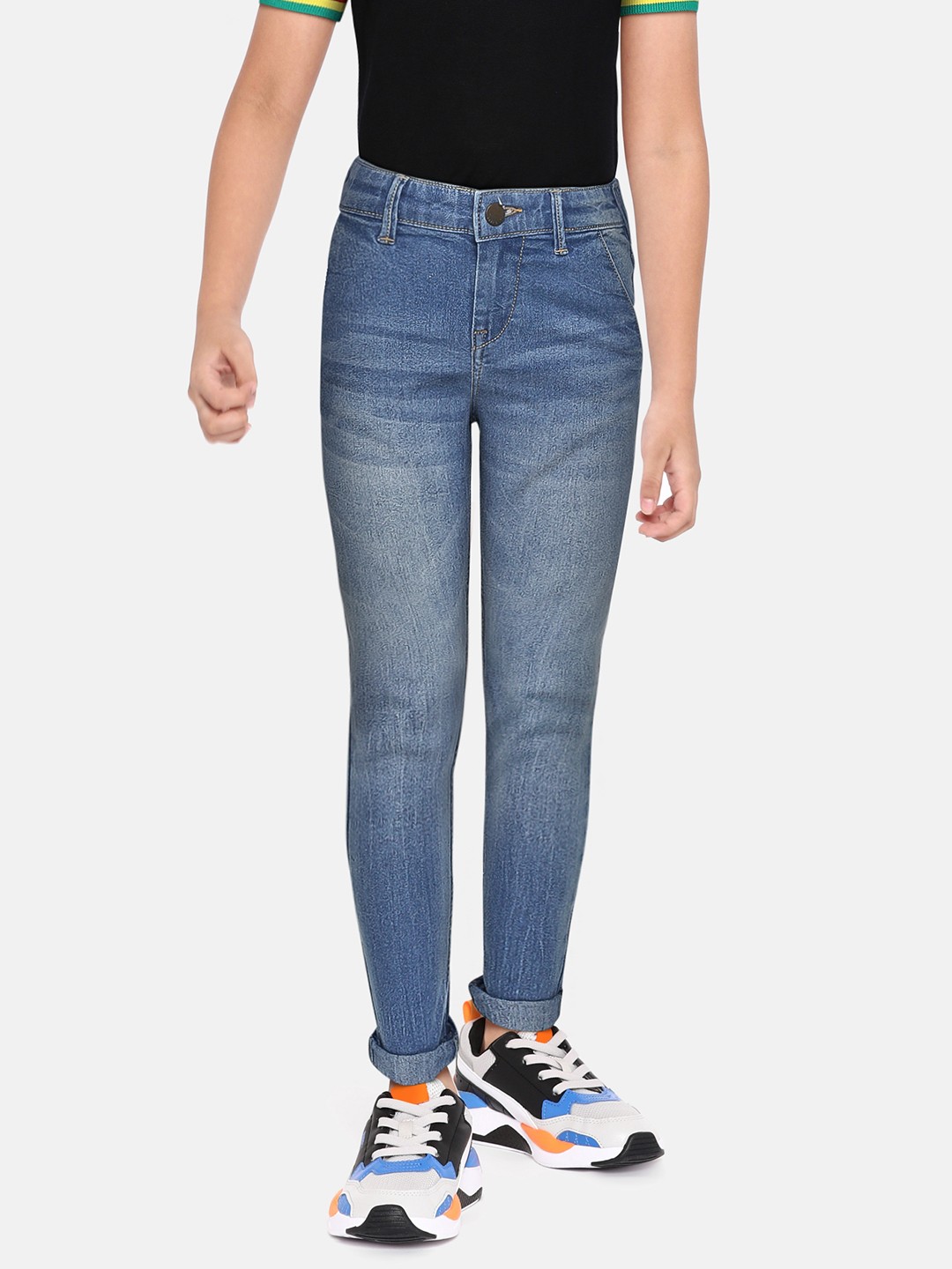 

HERE&NOW Boys Blue Slim Fit Heavy Fade Stretchable Jeans
