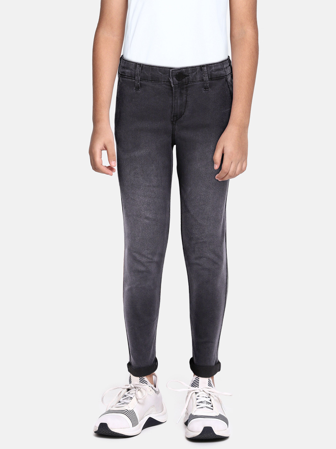 

HERE&NOW Boys Charcoal Grey Regular Fit Clean Look Stretchable Jeans