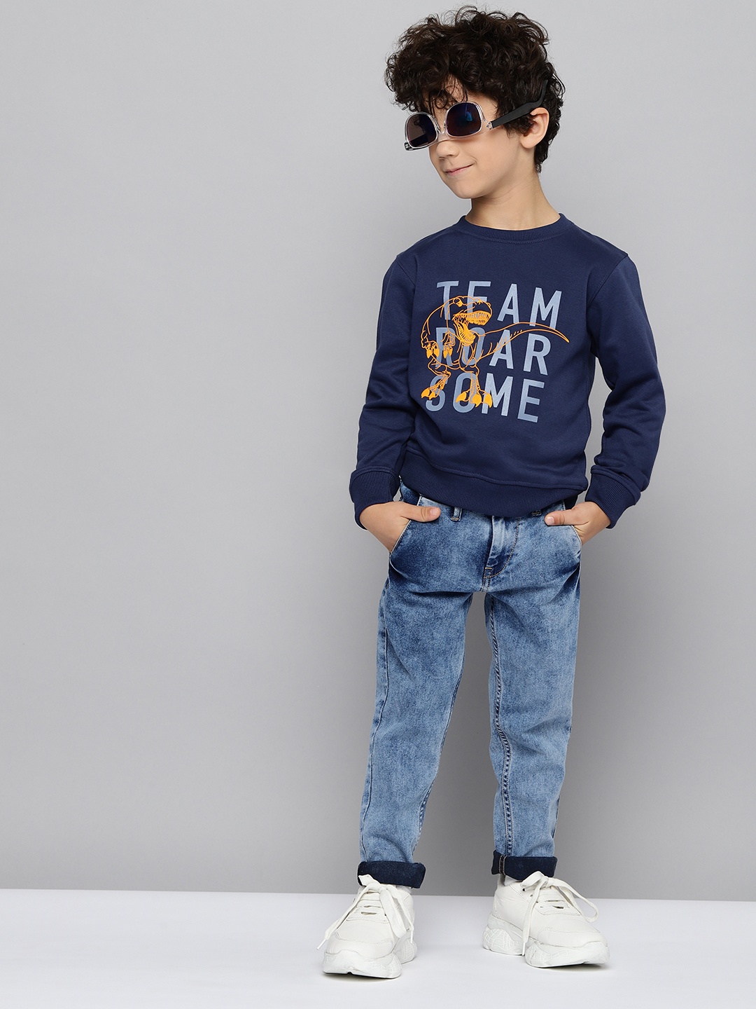 

HERE&NOW Boys Blue Slim Fit Mid-Rise Heavy Fade Acid Wash Stretchable Jeans