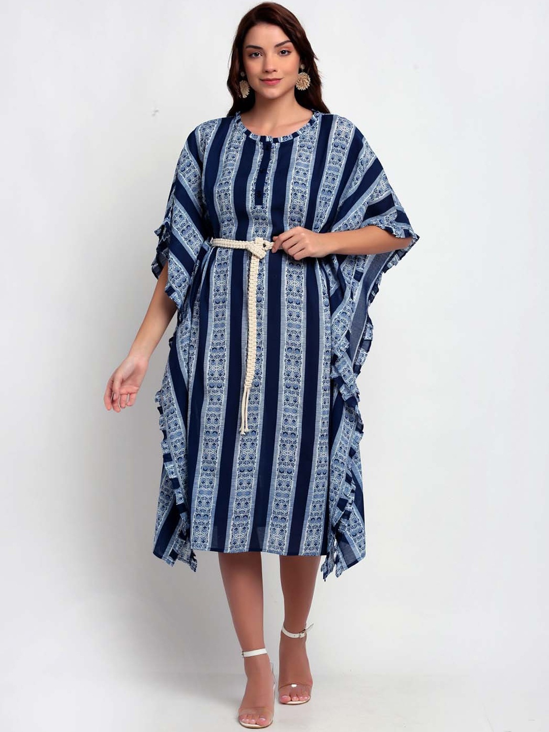 

BLANC9 Blue Ethnic Motifs Kaftan Midi Dress