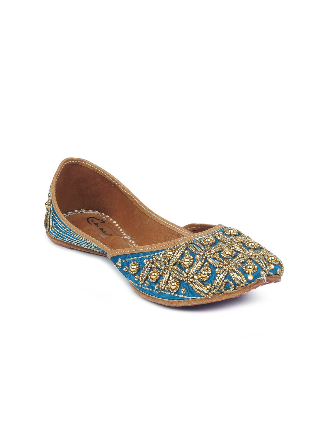 

The Desi Dulhan Women Blue Embellished Mojaris