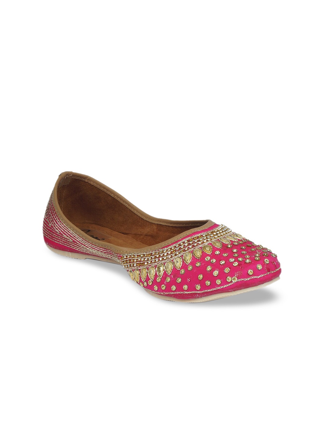 

The Desi Dulhan Women Pink Embellished Leather Mojaris