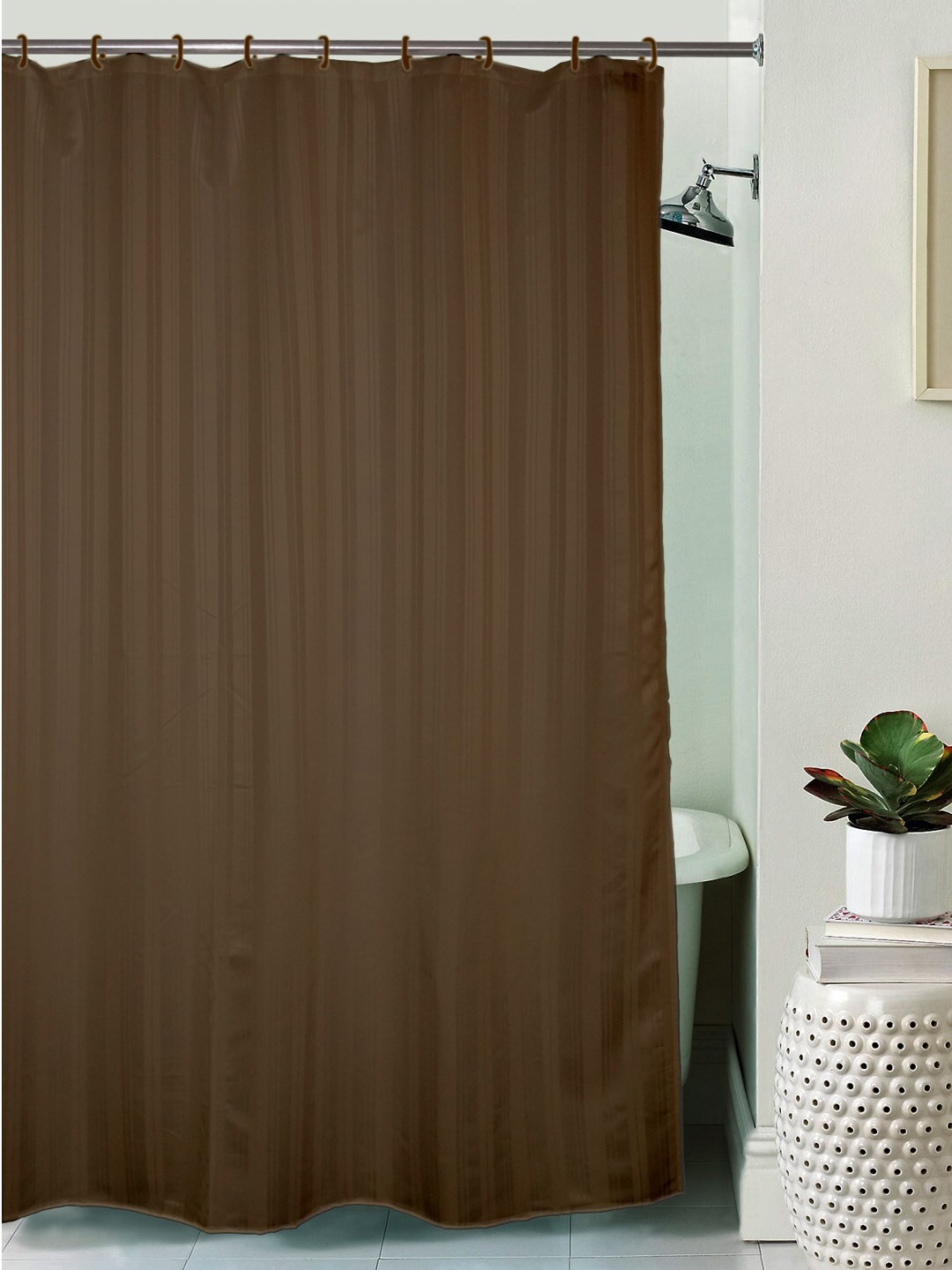 

Lushomes Brown Striped Water Repellent Shower Curtain