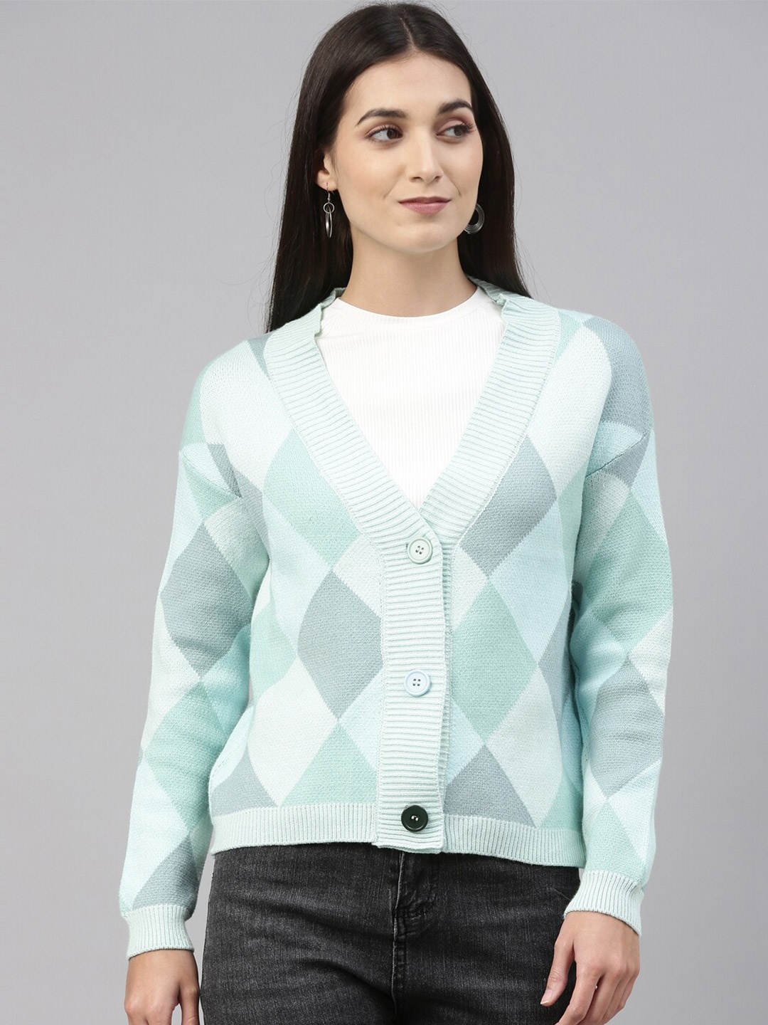

Insua Women Sea Green & Grey Cardigan Sweater