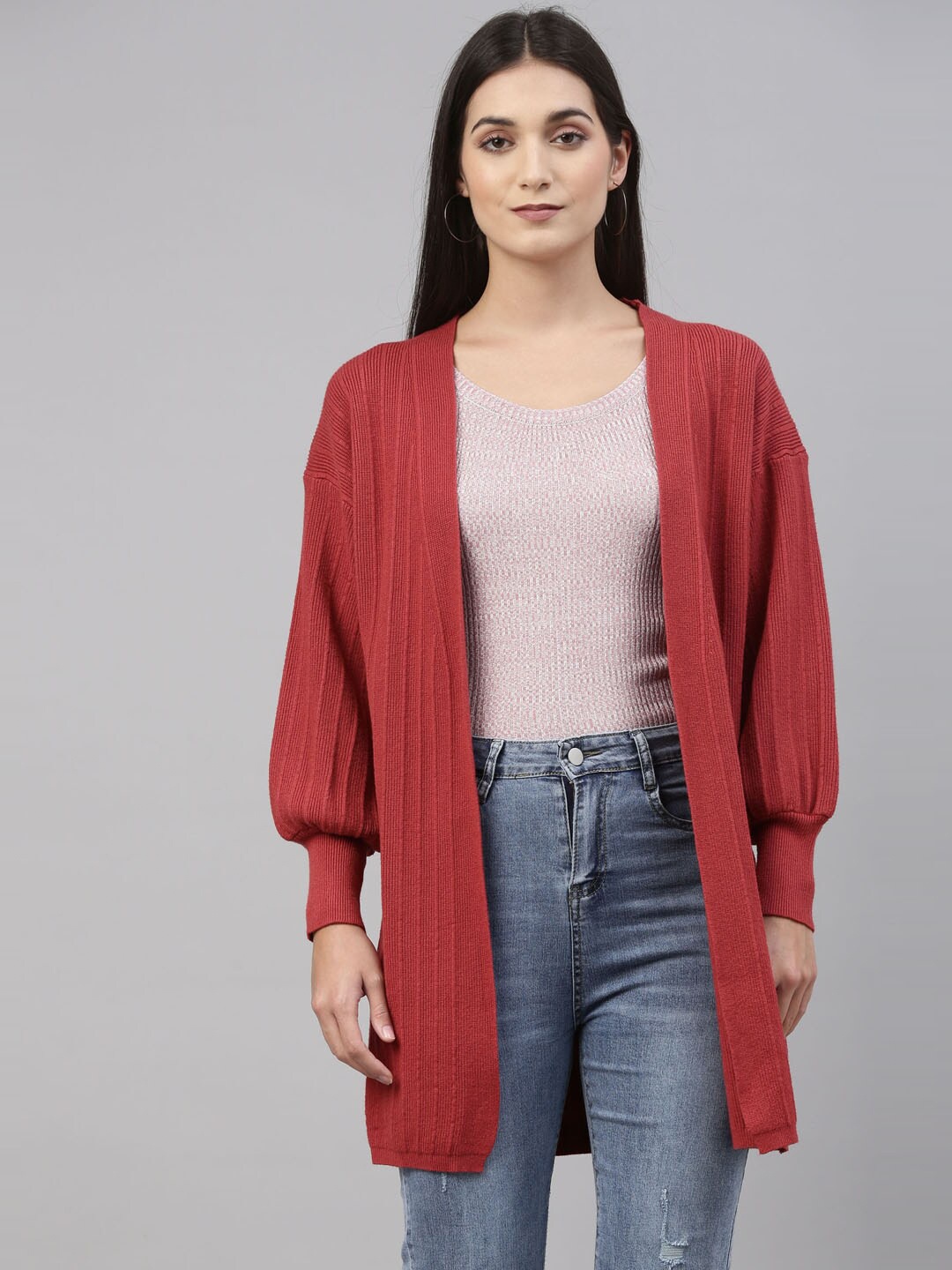 

Insua Women Rust Longline Front-Open Sweater