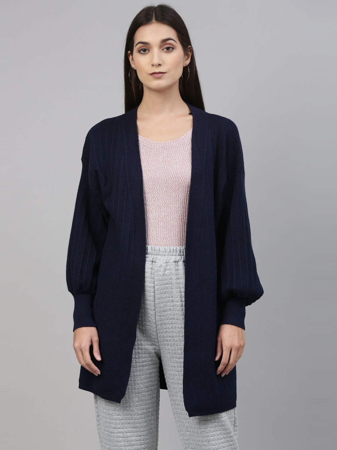 

Insua Women Navy Blue Longline Front-Open Sweater